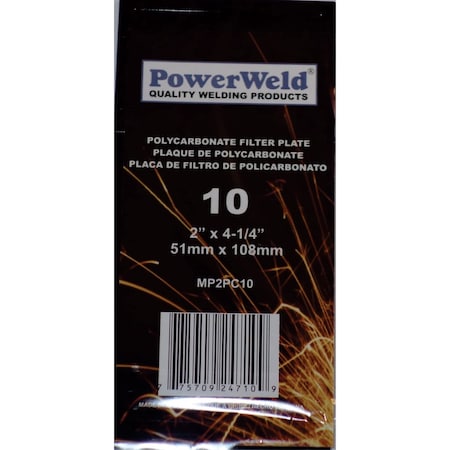Powerweld Polycarbonate Filter Plate, 2 x 4-1/4, Shade No 10 MP2PC10